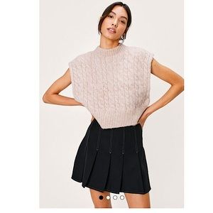 Nasty Gal Sz 8 High Waist Pleated Mini Skirt Tennis Skirt Black Contrast Stitch